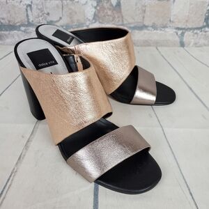 Dolce Vita Rocko Metallic Leather Mule Slides Rose  Gold Pewter Size 8.5